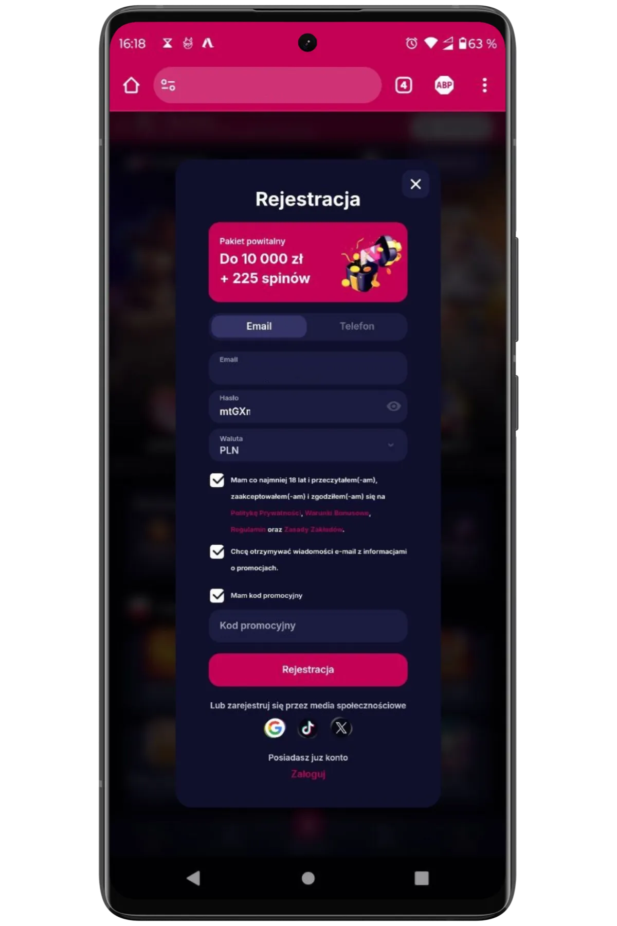 nvcasino app logowanie
