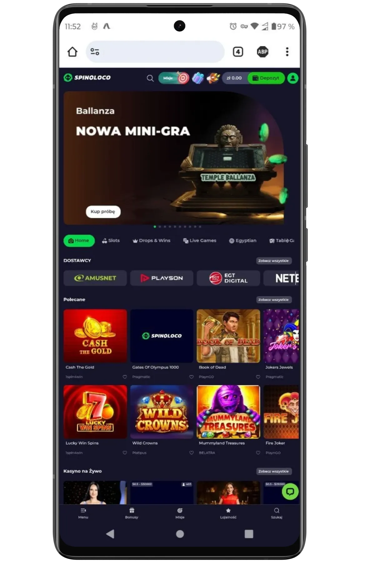 Spinoloco app download przycisk
