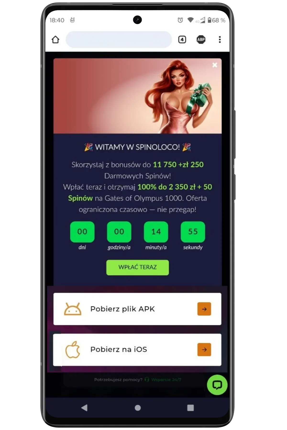 Spinoloco kasyno Android iOS