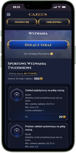 Cazeus Casino app sekcja wyzwań i misji dla graczy