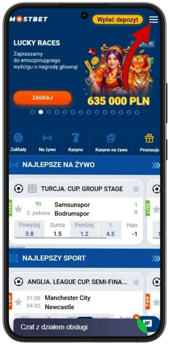 Przejdź w menu Mostbet Casino